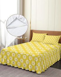 Bed Skirt Yellow Daisy Flower Elastic Fitted Bedspread With Pillowcases Protector Mattress Cover Bedding Set Sheet