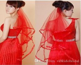 2022 Cheapest Wedding Veils White Ivory Pink Red Lace Elbow Veils For Bridal Wedding Event Veil7341436