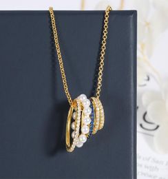 New Multiring Necklace Pearl Zircon Clavicle Chain Simple Personality Golden Couple Lovers Pendant Necklace Zk404839544