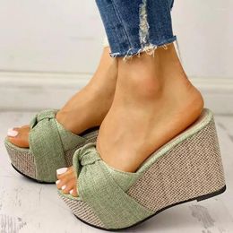 Slippers Women Fashion Wedge Heel Fish Mouth Cool Summer Line Bowknot Shoes Size 43 Sandals Zapatos De Mujer