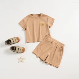 Clothing Sets Adorable Bear-Printed Outfit For Your Little Boy - 2pcs T-shirt & Shorts Set!