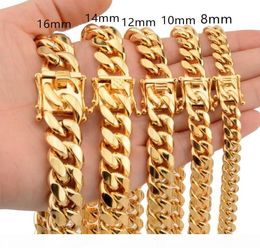 News Arrival 8 10 12 14 16 18mm Stainless Steel Miami Curb Cuban Chain Necklaces Casting Dragon Lock Clasp Mens Rock Dj Jewellery J19497859