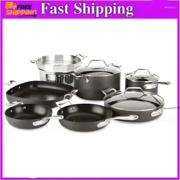 Cookware Sets Hard Anodized Nonstick Set 10 Piece Oven Broiler Safe 350F Pots And Pans Black