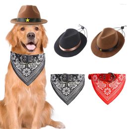 Dog Apparel Pet Cowboy Costume Accessories Cat Hat And Bandana Scarf For Puppy Kitten Party Festival Daily Wearing Set Of