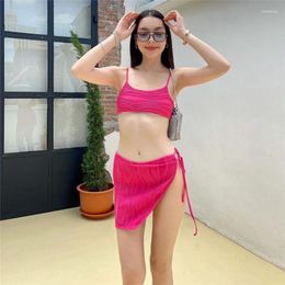 Women's Swimwear 3 Piece Sexy Thong Bikinis 2024 Korean Swimsuit Women Low Waist Swimming Suit With Skirt Cover Ups Biquinis Beachwear