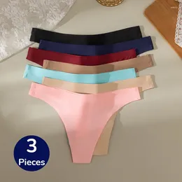 Women's Panties TrowBridge 3PCS/Set Sexy Female Thongs Seamless Silk Satin Underwear Breathable G-Strings Cozy Underpants T-Back