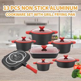 Cookware Sets HausRoland Household 13pcs Die-casting Non Stick Aluminum Set Cooking Pot With Grill Pan For Your Kitchen