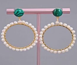 GuaiGuai Jewellery Green Malachite Gold Colour Big Circle Hoop Stud Earrings Handmade For Women Real Gems Stone Lady Fashion Jewellry6136875