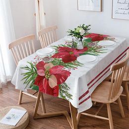 Table Cloth Christmas Flower Pine Tree Cone Rectangle Tablecloth Festival Party Navidad Decoration Waterproof Round Cover