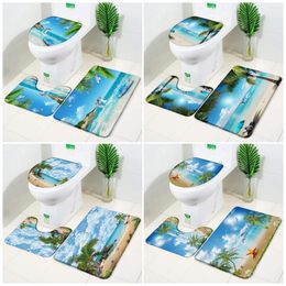 Bath Mats Beach Ocean Mat Set Dolphin Coconut Tree Starfish Hawaiian Scenery Home Carpet Bathroom Decorative Floor Rugs Toilet Cover