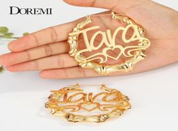 DOREMI 3090MM Stainless Custom Bamboo Earrings Hoop Personalized Name Earrings Personalized Jewelry Charming Earrings Gold Gift 21808939