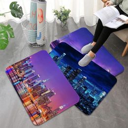 Carpets Night View Of City Lights Printed Flannel Floor Mat Bathroom Decor Carpet Non-Slip For Living Room Kitchen Welcome Doormat Rug