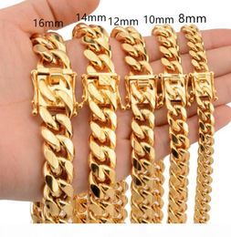 News Arrival 8 10 12 14 16 18mm Stainless Steel Miami Curb Cuban Chain Necklaces Casting Dragon Lock Clasp Mens Rock Dj Jewellery J15150682