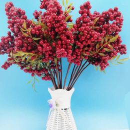 Decorative Flowers Artificial Mini Cherry Berries Fake Pearl Flower Stamen DIY Wedding Bouquet Christmas Decoration Fruit