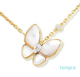 Designer Jewelry Two butterfly Pendant Necklaces for women rose gold diamond Red Bule White Shell stainless steel platinum Wedding gift
