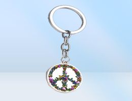 Novelty Butterfly Combination Peace Sign Keychain DIY Hippie Peace Bus Sign Glass Cabochon Pendant Charm Key Ring2406939