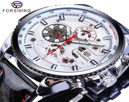 Forsining Brand Men Sport Mechanical Watches Automatic White Big 3 Sub Dial Date Military Genuine Polish Leather Wristwatch Gift3133801