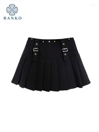 Skirts Kpop Streetwear Solid Pleated Sashes Party Prom Casual 90s Gyaru High Waist A-Line Skirt Coquette Japanese Preppy Style