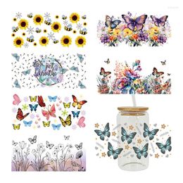 Window Stickers UV DTF Transfer Sticker Flower Butterfly For The 16oz Libbey Glasses Wraps Bottles Cup Can DIY Waterproof Custom Decals