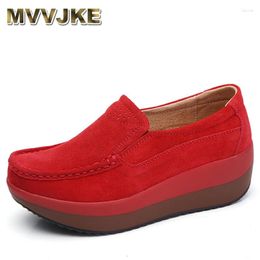 Casual Shoes Platform Flat For Women Thick Sole Loafers Suede Leather Footwear Comfort Wedge Moccasins Slip On