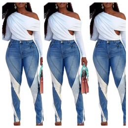 NEW Designer Jeans for Women Fashion Stretchy Patchwork Denim Pants Spring Summer High Waist Skinny Trousers Streetwear Bulk items Wholesale Clothes 11035