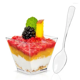 Disposable Dinnerware Tableware Set Dessert Cups Spoons Jelly Smoothie Mousse Fruit Cube Pudding Cup Party PS Suit