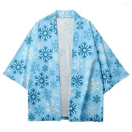 Ethnic Clothing Snowflake Blue Kimono Streetwear Men And Women Cardigan Japanese Haori Clothes Summer Beach Yukata Cosplay Casual Shirts