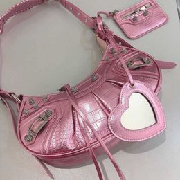 Y2k Designer Bags Womens Handbag Biker Pink Rivet Messenger Shoulder Bag Wallet Ladies Underarm 242V