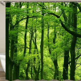 Shower Curtains Bathroom Curtain Green Forest Birch Trees Bath 3d Print Waterproof Polyester Cloth With Hooks Home