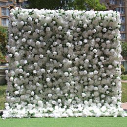 Decorative Flowers 5D White Roses Flower Wall Rolling Up Curtain Plants Outdoor Wedding Backdrop Decor Party Stage Layout