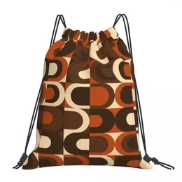 Backpack 70s Pattern Retro Inustrial In Orange And Dark Brown Portable Drawstring Bags Shoes Bag Book For Man Woman Students