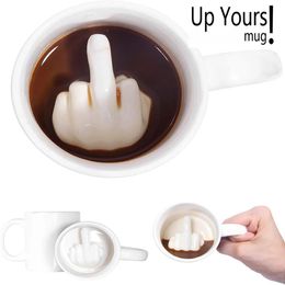 300ML Middle Finger Cup White Funny Ceramic Mug Mixing Coffee Milk Water Creative Design Drinkware For Party 240510