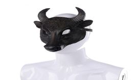 Party Masks Adult Bull Cosplay PU Black Half Face Mask Horror Head Upper Animals Halloween Masque Accessories7828982