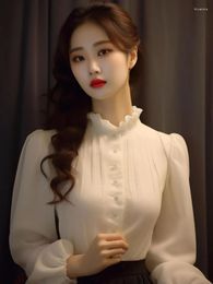 Women's Blouses 2024 Summer Elegant Slim Shirt Women Evening Party Y2k Frech Blouse Office Lady Causal Outwear Long Sleeve Top Korean