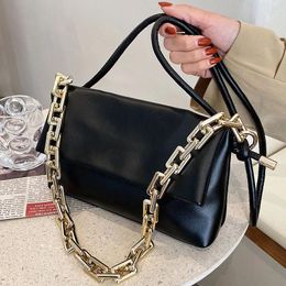Shoulder Bags Thick Chain For Women Soft Leather Handbags Fashion Crossbody Bag Solid Color Frame Classic Clutches