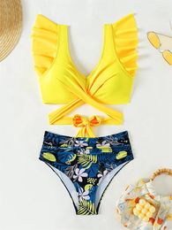 Women's Swimwear Bikini 2024 Swimsuit Women High Waist Ruffled Lace Up Set Sexy Thong Bathing Suit Female Summer Beach Wear