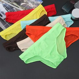 Underpants Ice Silk Sexy Underwear Men Briefs Solid Seamless Breathable Thin Low Waist Soft Panties Male Triangle Pants Lingerie