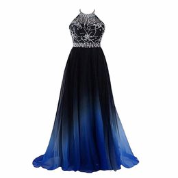 Sexy Halter Gradient Prom Dresses With Long Chiffon Plus Size Ombre Evening Party Gowns Formal Party Gown 288F