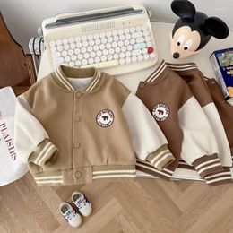 Jackets Autumn Kids Baseball Uniform Coats Cartoon Letters Embroidery Boys Contrast Colour Loose Coat Outwear