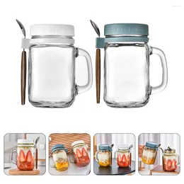 Storage Bottles 2 Sets Glass Cups Sealed Jar Dessert Bowl Cereals Porridge Containers Soda Lime Food Serving Dried Fruit Home Supplies