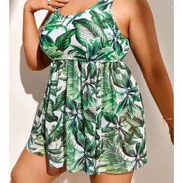Women's Swimwear Tropical Plus Size Tankini Swimdress 2024 Two Piece Large Swimsuit With Big High Waist Bikini 4XL