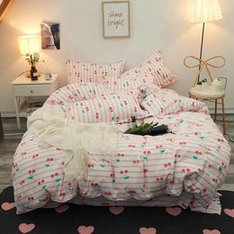 Bedding Sets Pink Cherry Girls Woman Kids Teen Adult Bed Linens Duvet Cover Flat Sheets Pillowcase King Full Twin Bedclothes