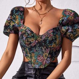 French retro tight fitting corset top wearable sexy floral tight fitting corset Bustier cut top vest lace top womens floral vest shape street clothes 240508