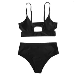 Women's Swimwear Summer Fashion Silver Straps Split Swimsuit Sexy Solid Color Bra