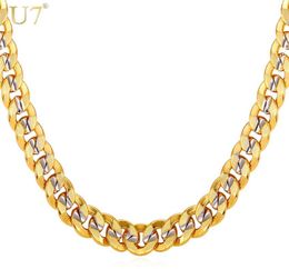 U7 Two Tone Gold Colour Chain For Men Hip Hop Jewellery 9MM ChokerLong Chunky Big Curb Cuban Link Biker Necklace Man Gift N5529180152