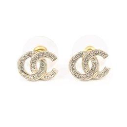 CHANNEL Letter Earrings Studs Women Fashion Simple Designer Rhinestone Pendant Ear Charm Street Party Jewellery Lucky Gold White K Colour 234z