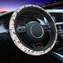 Steering Wheel Covers Lovely Music Notes Cover For Women Guitar Piano Protector Universal Fit 37-38cm Car Accessories