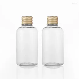 Storage Bottles 50pcs 70ml Empty Clear Cosmetic With Gold Aluminium Lid Mini Travel Size Plastic Bottle Liquid Soap Shampoo Container