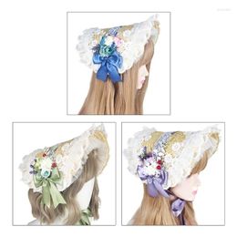 Party Supplies Pastoral Bonnet Straw Hat Sweet Ruffled Lace Ribbon Bow Cosplay For Sun Dropship