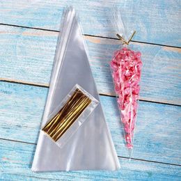 Gift Wrap 50pcs Candy Bags Cellophane Popcorn Cone Cookies Storage With Gold Twist Ties Wedding Birthday Party Favours